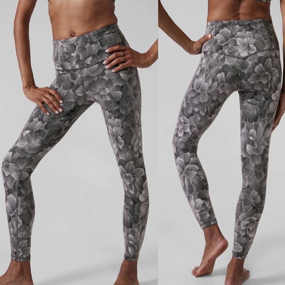 Athleta Elation Textured Tight Womens S Chakra Floral Black/ Seasalt Mid Rise